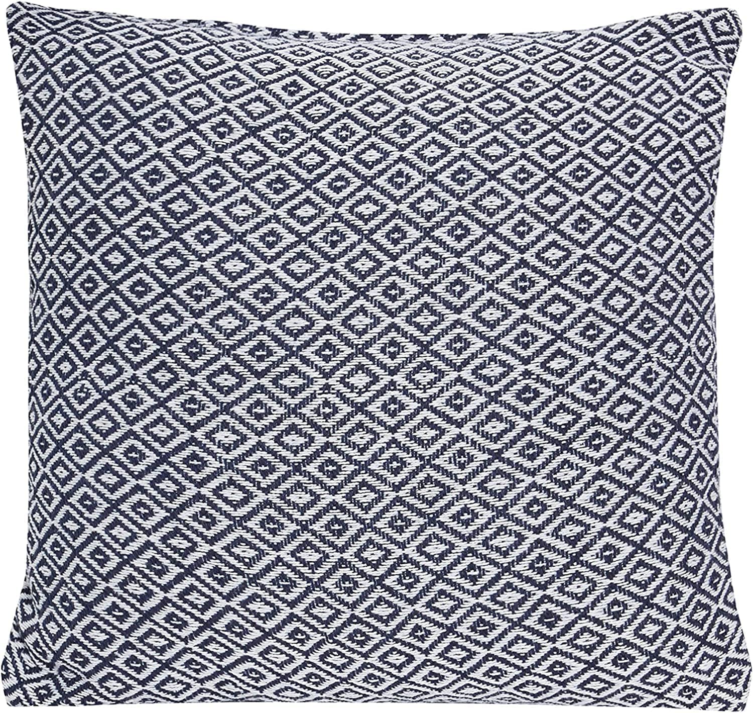 Cushion Covers 43cm x 43cm Navy Diamond Geo Pattern, 100% Cotton Square Cushions For Home Decor Sofa Bed