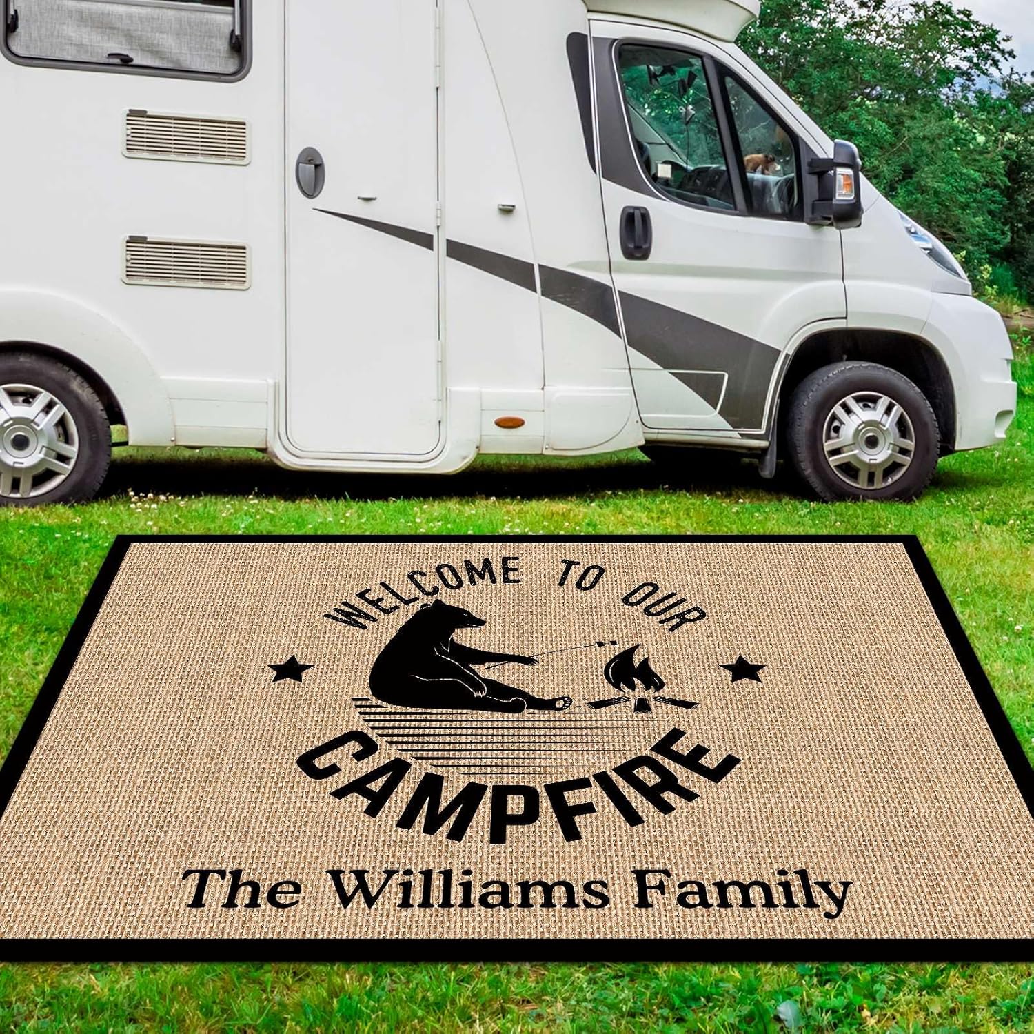 Custom RV Rug Welcome to Our Campfire Outdoor Rug for Camping Trailer Decor 48 x 72 Inch RV Patio Mats, Floor Mat, Camping Rugs, Style-5