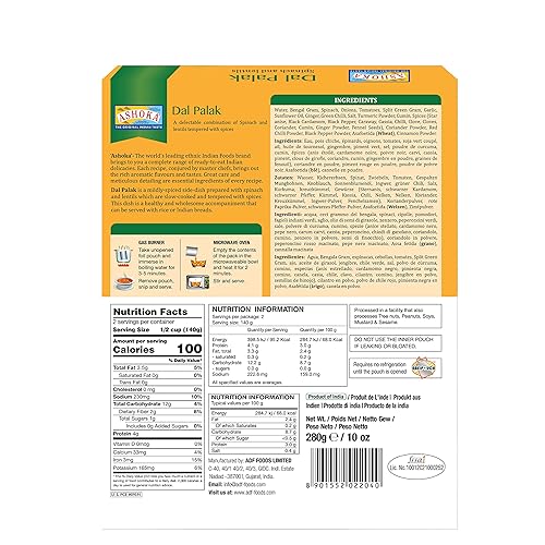 Miniatura 2 de Ashoka Entradas naturales 1932, espinacas y lentejas veganas, comidas aptas para microondas, auténtico palak indio, ideal para exteriores