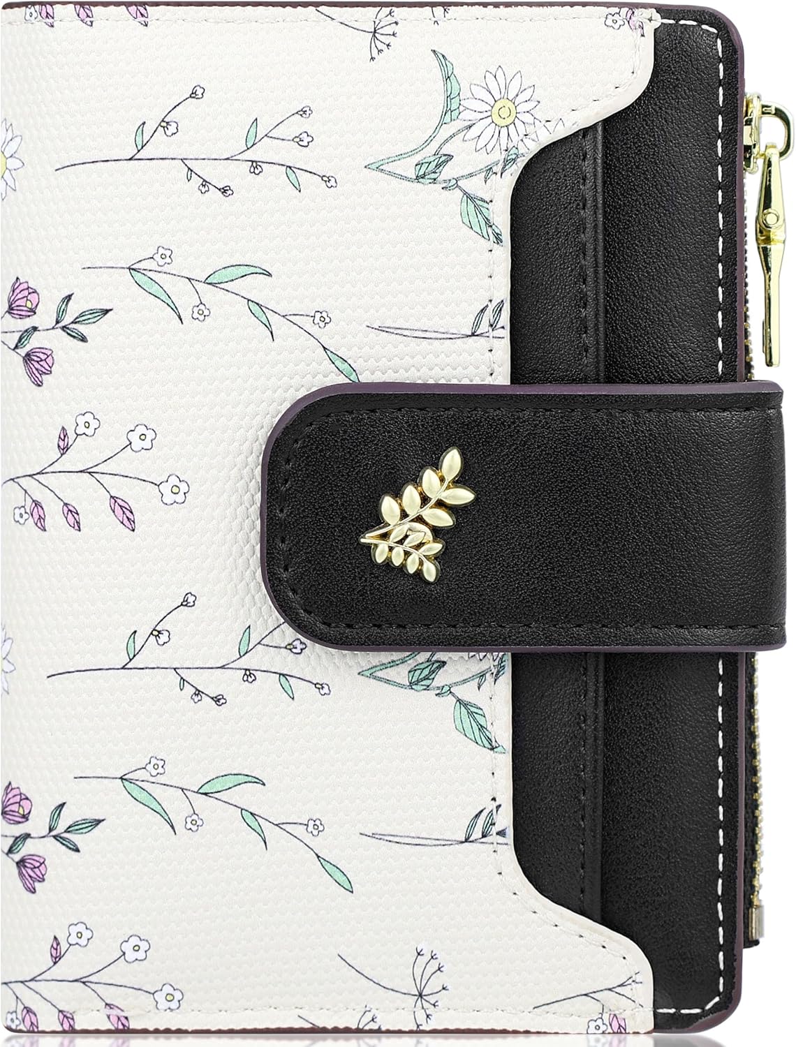 Farcauo Cute Blue Flower Wallet for Women and Girls Small Kawaii Coin Purse with ID Window, Compact Cash Wallet for Ladies, Girls, and Teens, Lightweight and Stylish Design