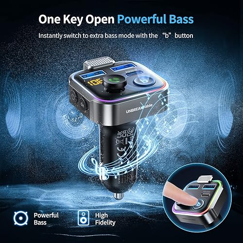 Miniatura 3 de UNBREAKcable Transmisor FM Bluetooth para automóvil carga rápida PD de 36 W adaptador inalámbrico de radio FM Bluetooth kit de encendedor de