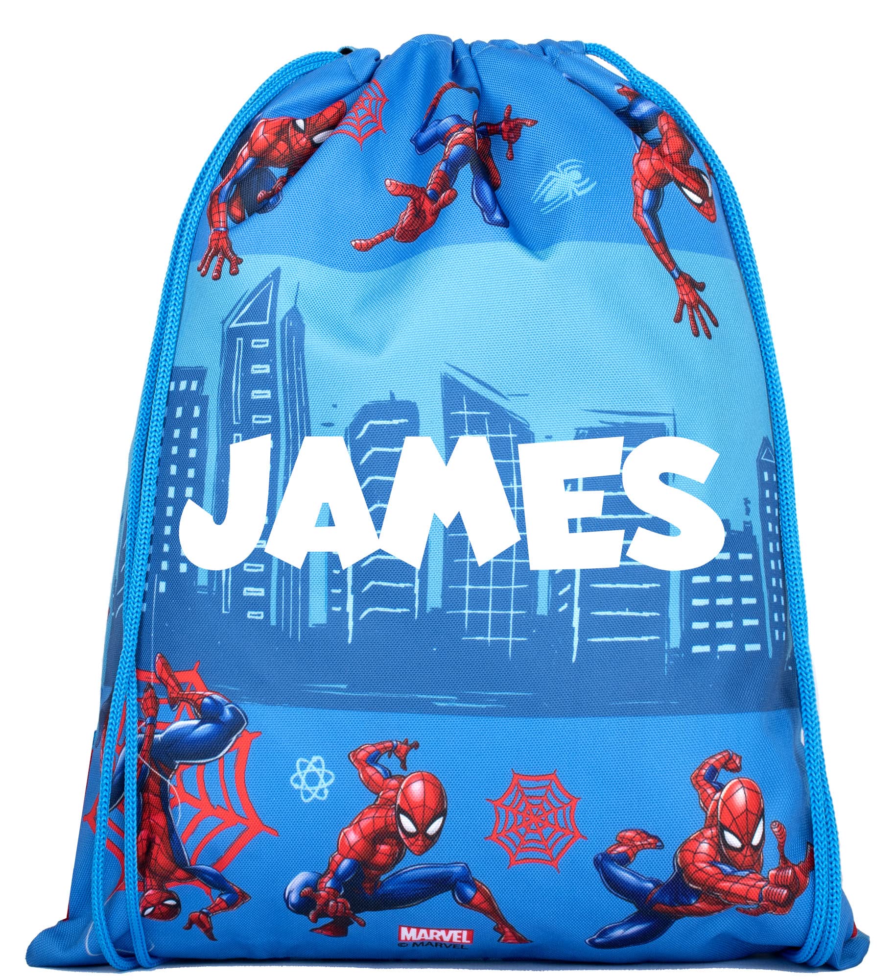 Marvel Blue Spiderman Drawstring Bag - Kids Pe Kit Bag For Boys & Girls - School Swimming Bag - Personalised Gift Large