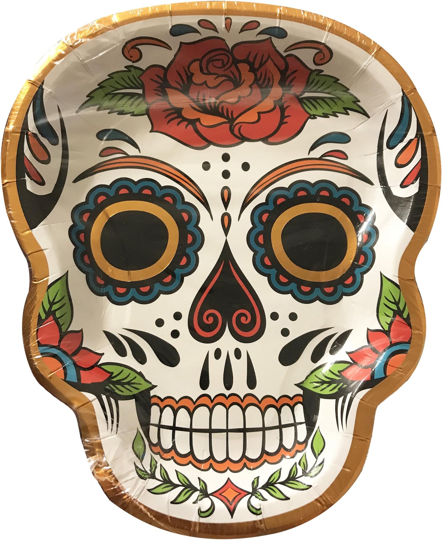 Day of The Dead Party Supplies Featuring Premium Foil Lined Sugar Skull Plates by PARTY SWAG (Foil Sugar Skull Plates)
