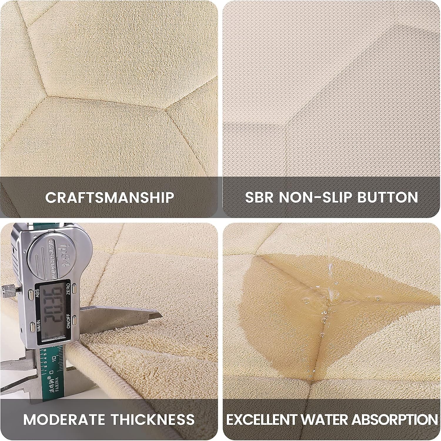 cjc Memory Foam Bath Mat,Super Water Absorption,Machine Washable Bathroom Rug,Soft,Absorbent Quick Dry Bathmat,Shower Bath Room Floor Mat(32"x20",Beige)