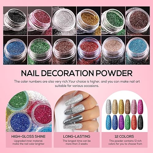 Miniatura 5 de Kit de uñas acrílicas con todo para principiantes con taladro y luz UV, kit de uñas profesional juego de uñas acrílicas, 12 piezas de decoración en