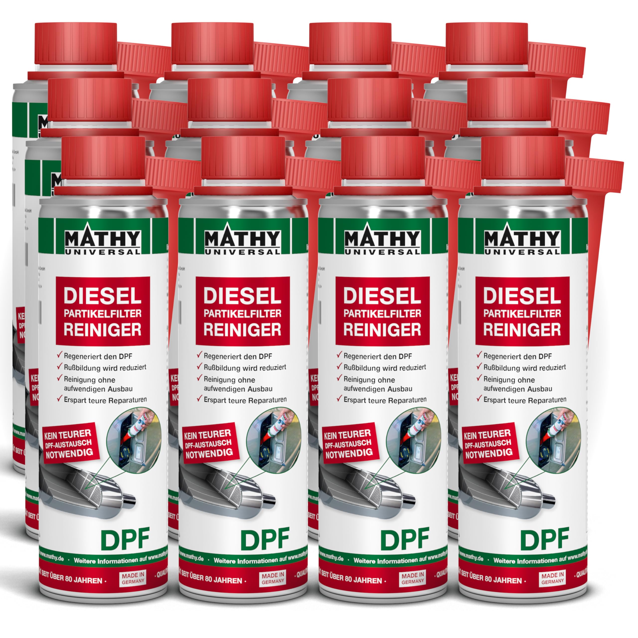 MATHY-DPF Partikelfilter Reiniger Diesel (12 x 300 ml) - hochwirksamer DPF Reiniger - Diesel Systemreiniger für Dieselmotoren - Diesel Additiv