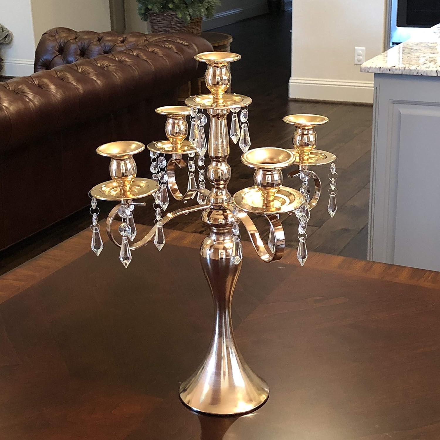 Allgala Candlestick 19" 5-Arm Gold Plated Taper Candle Holder Candlestick Candelabra for Home and Party Decoration Banquet Wedding Formal Dining