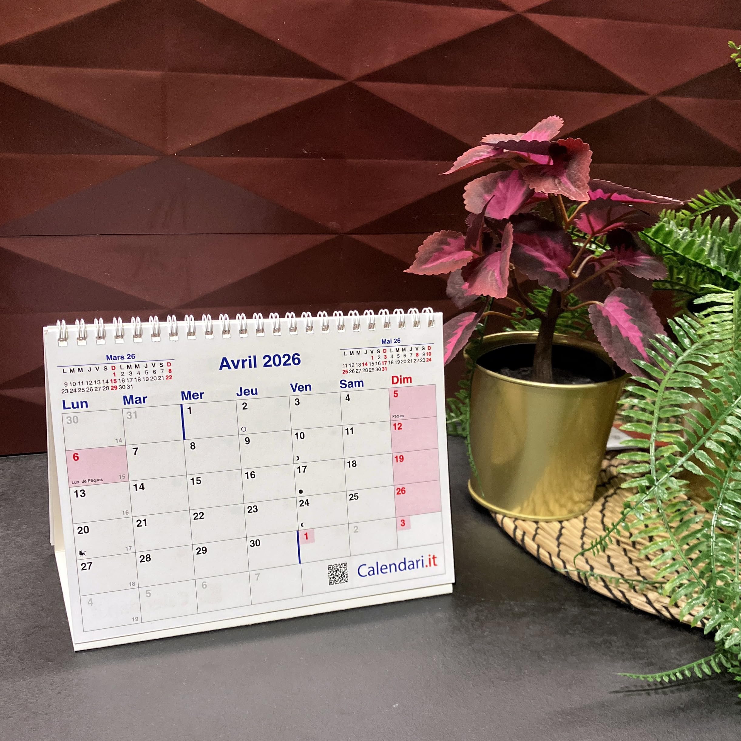 Calendrier 2026 de bureau 20x15 cm à boîtes pour la maison de bureau et de travail