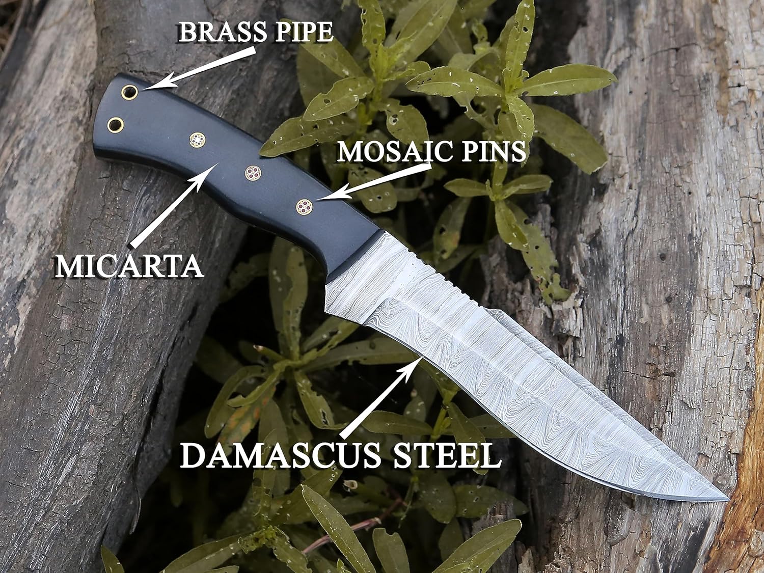 HMC Handmade, Damascus Steel Knife, Fixed Blade Hunting Knives, Full Tang Deer Hunting Knife, Bush Craft Knife, Survival Knife, Tactical Knife for Men, Scout Carry Knife, Razor Sharp Custom Bowie knives, Bowie Knife with Scout Carry Sheath, Outdoor Knife with Micarta Handle for Firm Grip, Non Slip handle (Damascus)