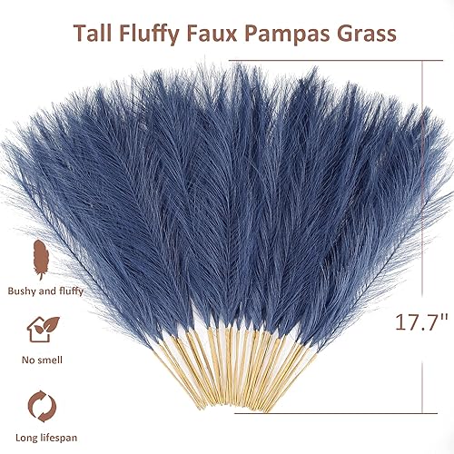 Miniatura 2 de Acfruits Decoración de hierba de las pampas azul marino, 30 piezas de 17 pulgadas de hierba de pampa sintética, arreglo floral de pompas y relleno