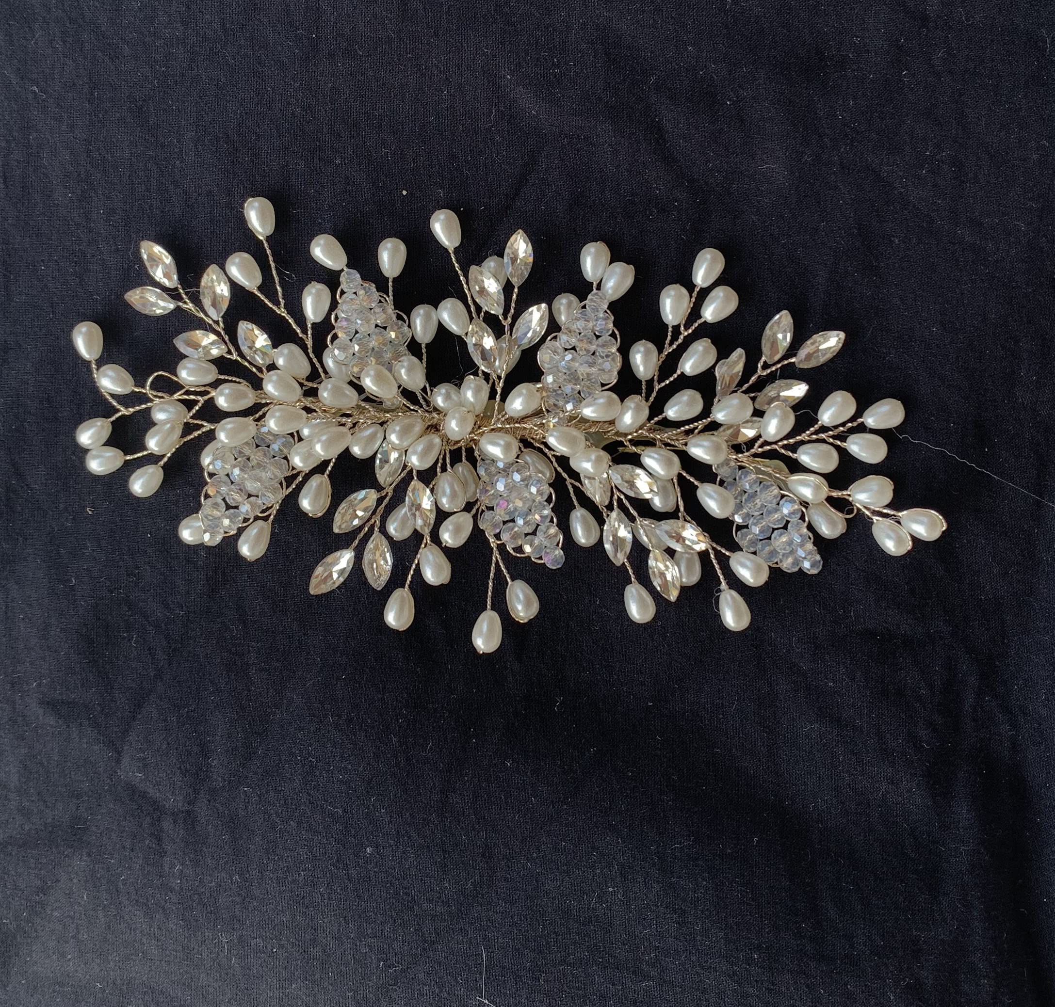 ™ Handmade Bridal Headband Bride Bridesmaid Hair Headdress Pearl Floral Hair Accessories for Girls and Women, Pack-01, Color-White M12191030-image-16