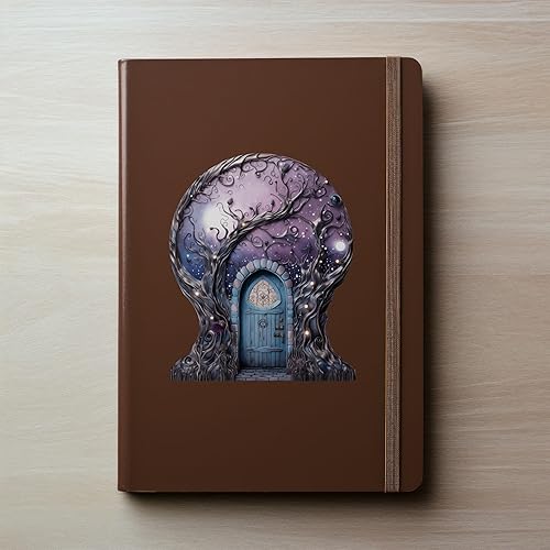 Miniatura 7 de Cielo de nebulosa estrellada con decoración de luna de casa de árbol, calcomanía de pared para puerta de hadas