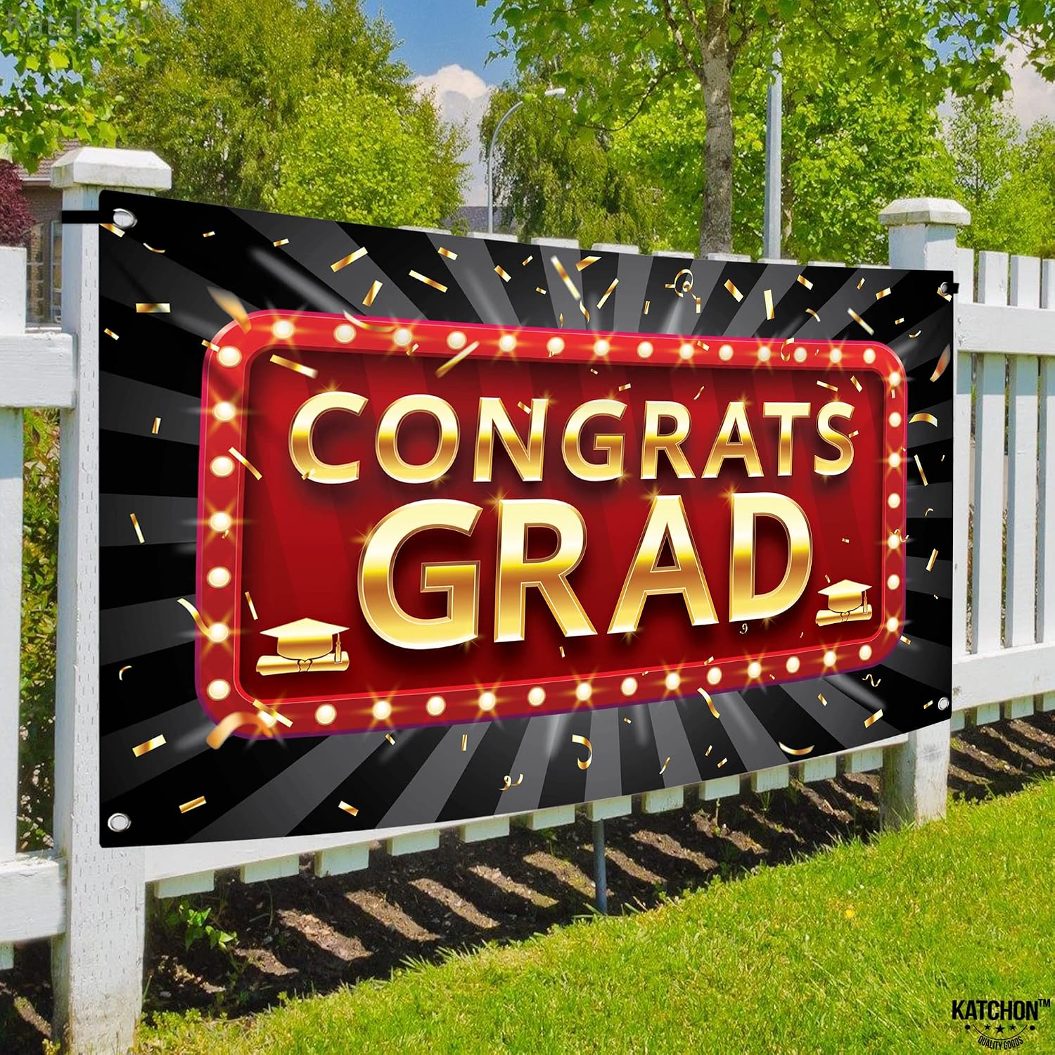 KatchOn, XtraLarge Congrats Grad Banner - 72x44 Inch, Red Graduation Banner | Graduation Backdrop for Red and Black Graduation Decorations 2024 | Congratulations Banner | Graduation Party Decorations