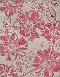 Gertmenian Indoor Outdoor Casual Area Rug - 9x13 Extra Large, Fade Resistant, Ideal for High Traffic in Living Room, Bedroom, Patio - Woodbury Floral, Fushia, 28808