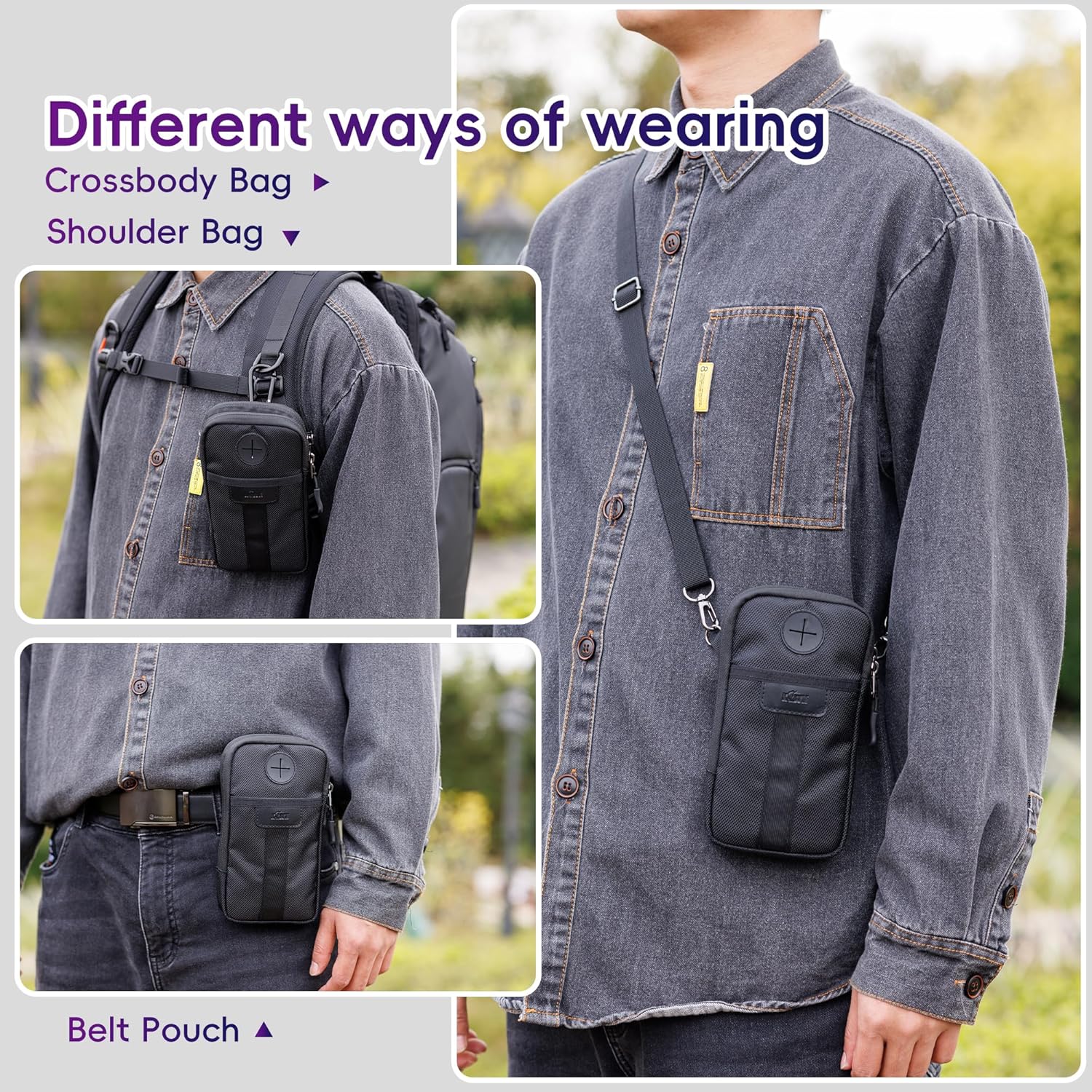 KIWIFOTOS Travel Cell Phone Pouch Belt Pouch, Dual Phone Holster Crossbody Bag with Shoulder Strap for iPhone 15 14 Pro Max Case Holder with Neck Lanyard Smartphone Walking Passport Wallet - Image 5