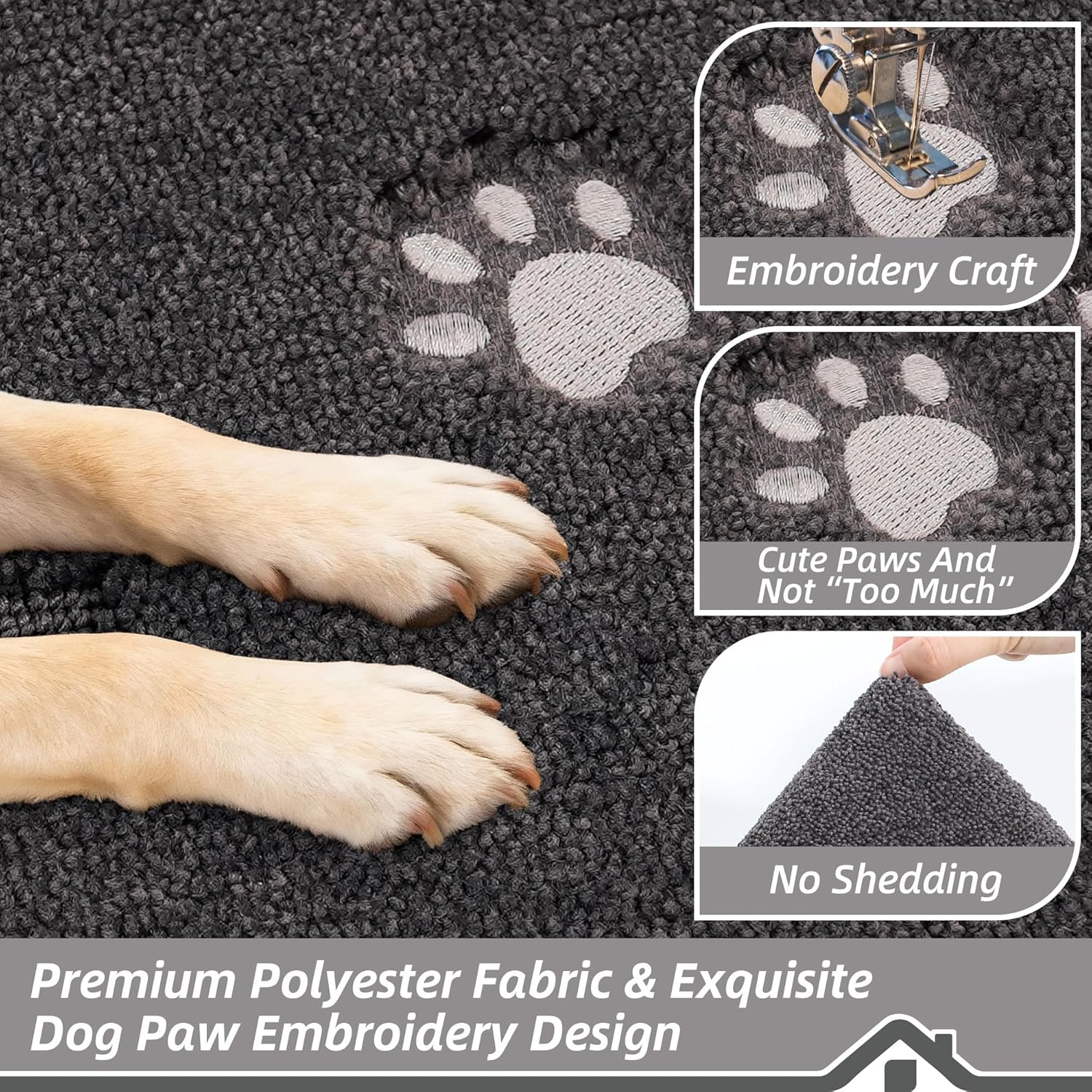 BEQHAUSE Dog Door Mat for Mud Paws Dirt Trapper Doormat Non-Slip Entryway Rugs Absorbent Welcome Mat Washable Indoor Floor Mat Low-Profile for Front Door, 24" x 36", Dark Grey