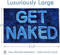 Vista 3 de Evovee Alfombra de baño con texto en inglés «Get Naked», divertida y bonita, antideslizante, lavable y con texto en inglés «Get Nake», color azul