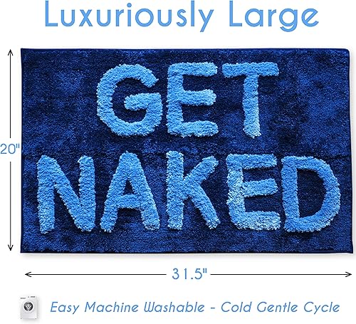 Miniatura 3 de Evovee Alfombra de baño con texto en inglés «Get Naked», divertida y bonita, antideslizante, lavable y con texto en inglés «Get Nake», color azul