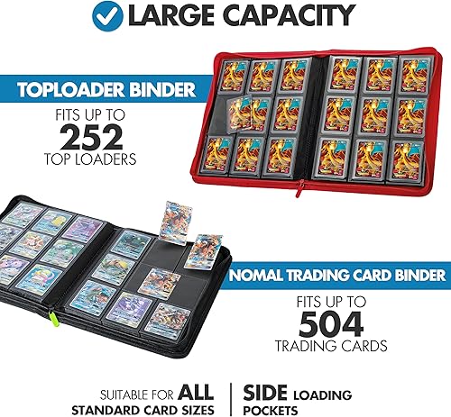 Miniatura 2 de Carpeta Toploader para tarjetas coleccionables, paquete de 2 carpetas, carpeta de 9 bolsillos, carpeta de 252 cargadores superiores, 504 carpetas de