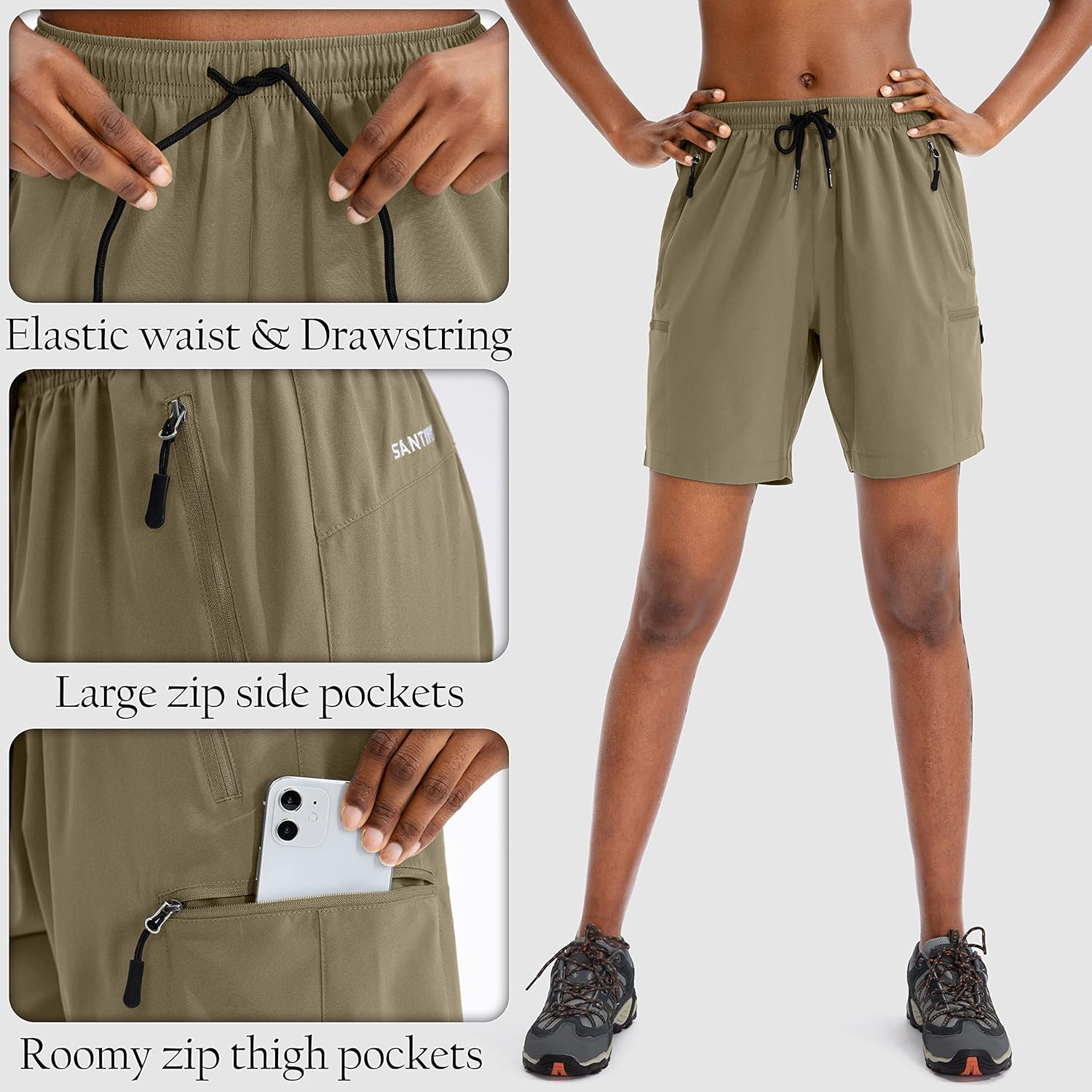 SANTINY Women's 5''/ 7''/9'' Hiking Cargo Shorts Quick Dry Lightweight Summer Shorts for Women Athletic Golf Zipper Pockets - Image 4
