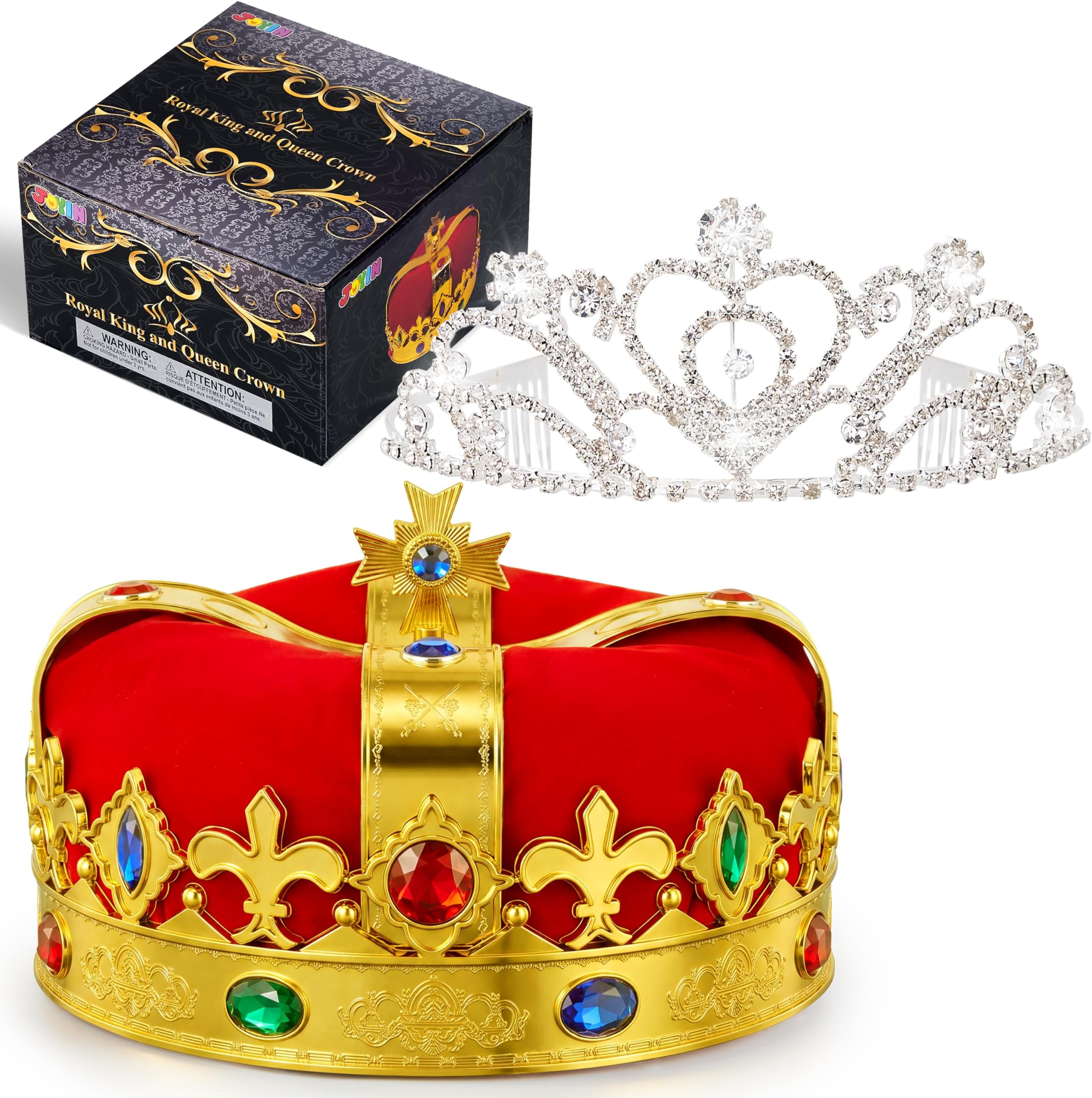 2 Pack Royal Crowns, Halloween Party Costume Accessories, King's and Queen's Crowns for Kids and Audults