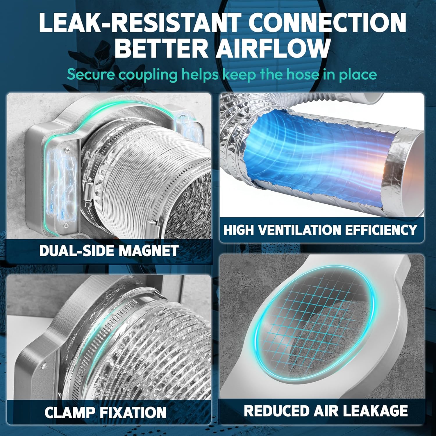 Magnetic Dryer Vent Coupling Connector Kit-DV180 Contractor-Grade Quick Connect for Tight Spaces Behind Dryer, Dual-Side Magnets, Airtight Seal, Easy to Clean, Includes 4" x 2.6ft Duct & 2 Clamps,Grey