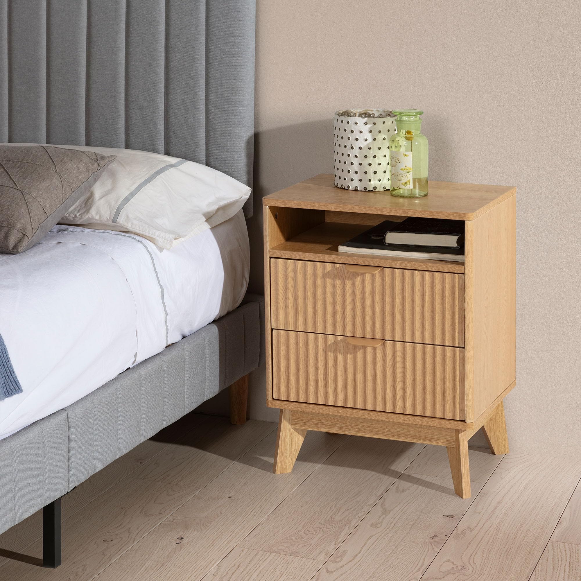 HOMN LIVING Mesita de Noche Oporto 2 cajones, 45 cm (Ancho) 35 cm (Profundo) 60 cm (Altura)