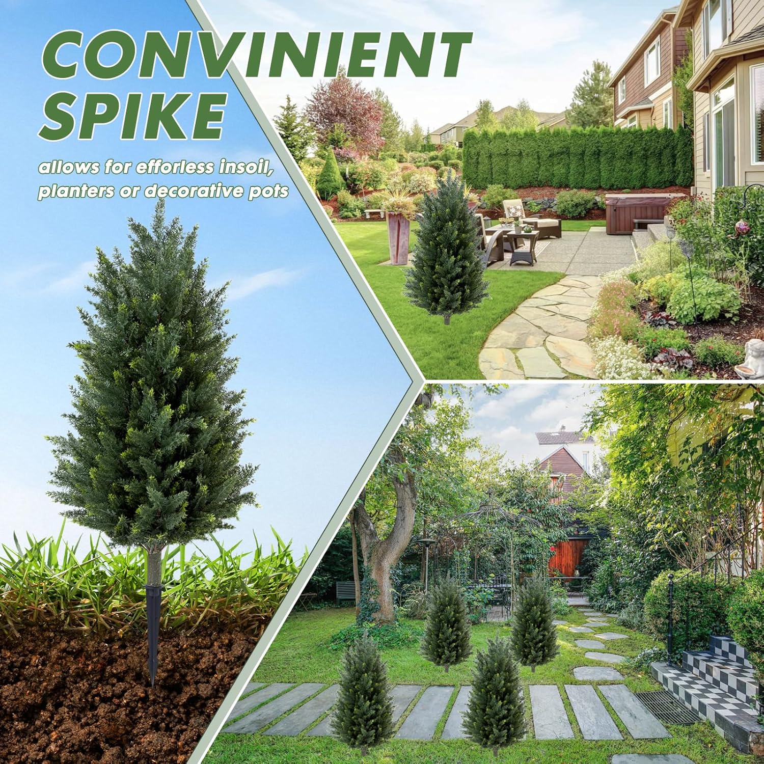 Set of 2 Artificial Cedar Topiary Christmas Trees, 3FT UV-Resistant Faux Cypress Shrubs with Ground Spikes — Tall Evergreen Decorative Plants for Outdoor and Indoor Porch, Patio, and Garden - Image 3