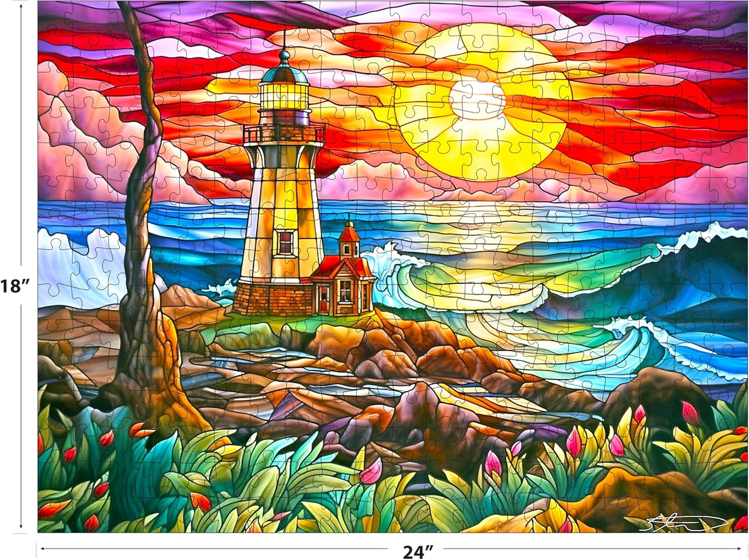 RoseArt - Stained Glass - Summer Waves - 300 Piece Jigsaw Puzzle for Adults