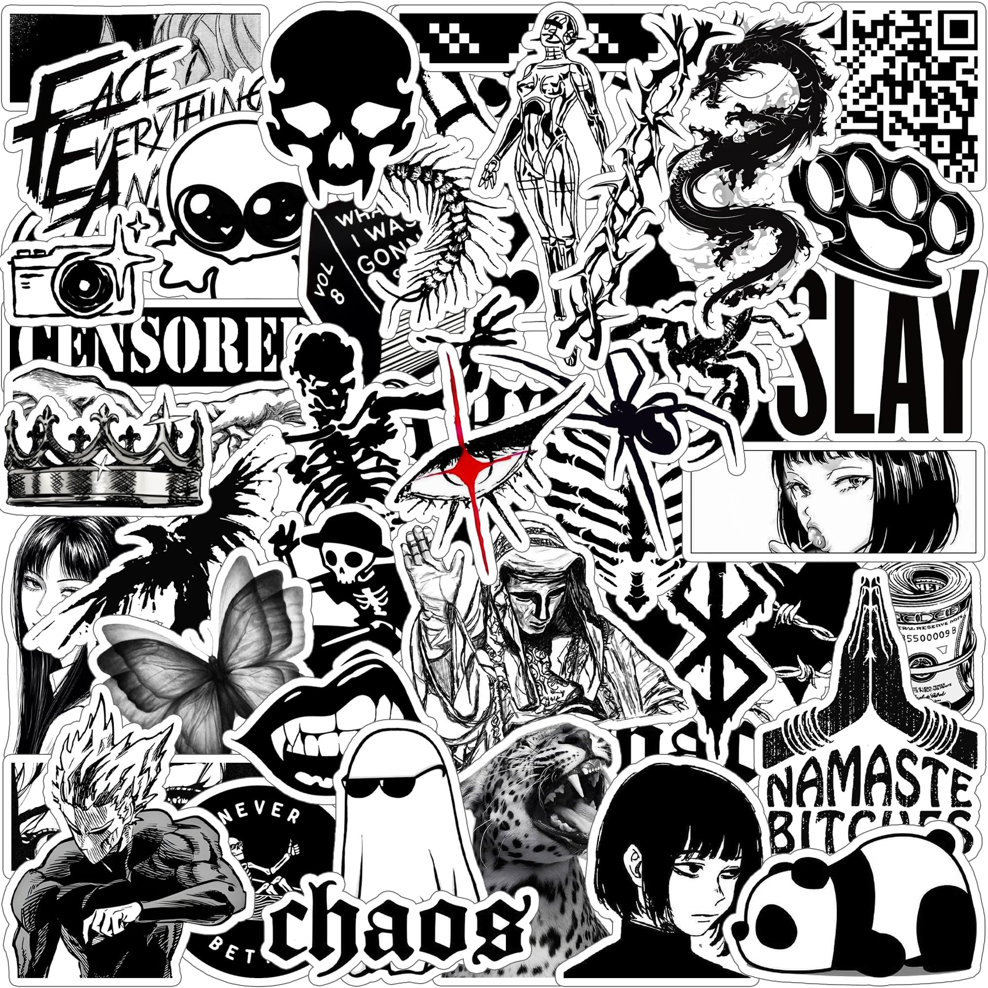 Black Aesthetic Sticker Pack 45+ Pieces | Glossy Premium Vinyl | Waterproof, Scratch & Fade Resistant | Durable Stickers for Laptop, Bottle, Scrapboks, Phone, Bike & More-image-13