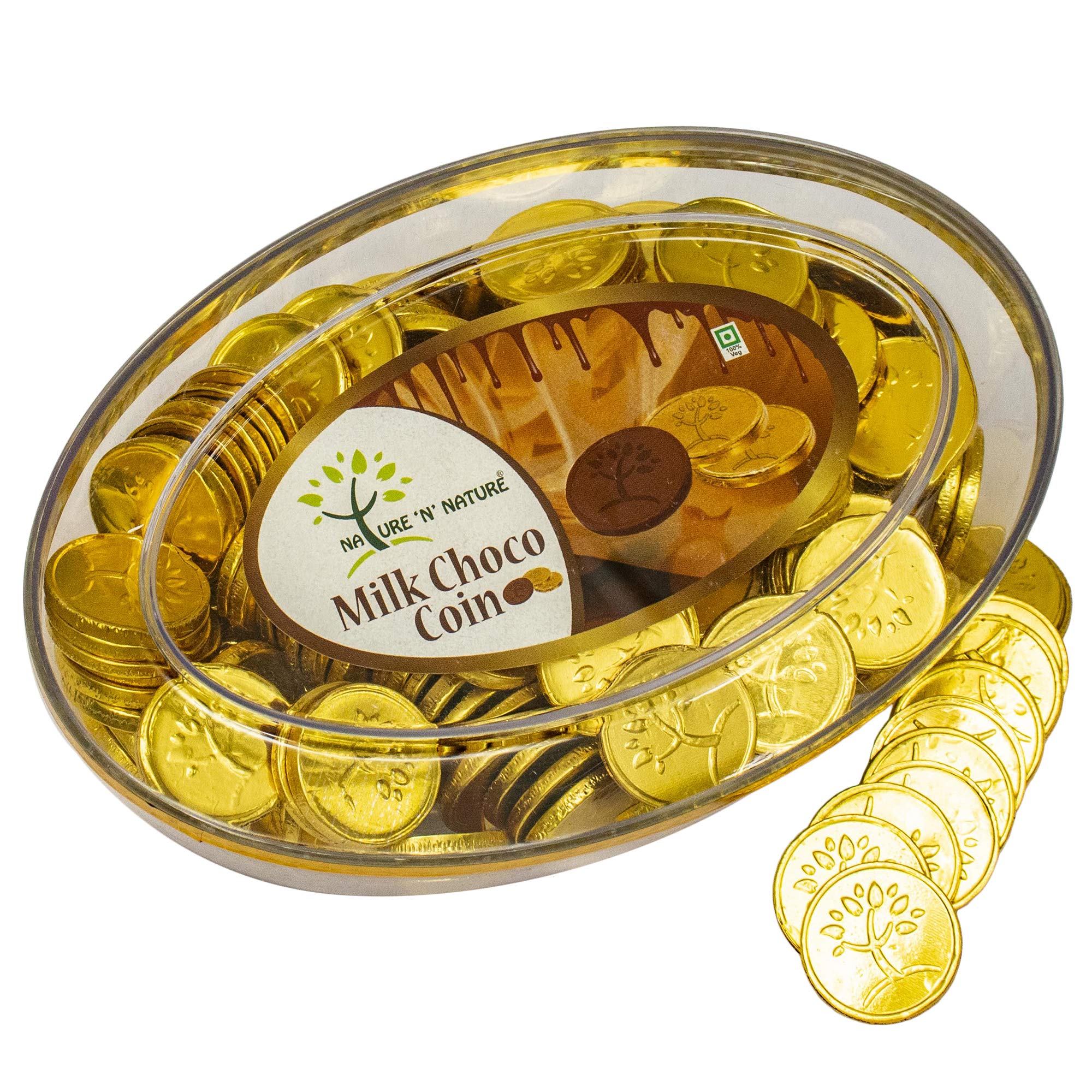 NATURE 'N' NATURE Gold Coin Milk Chocolates, 350gms Oval Gift Pack, 150 pcs, Coin Chocolate Gifts for Holi, Rakhi, Diwali, Anniversary, Birthday, Christmas, Valentines