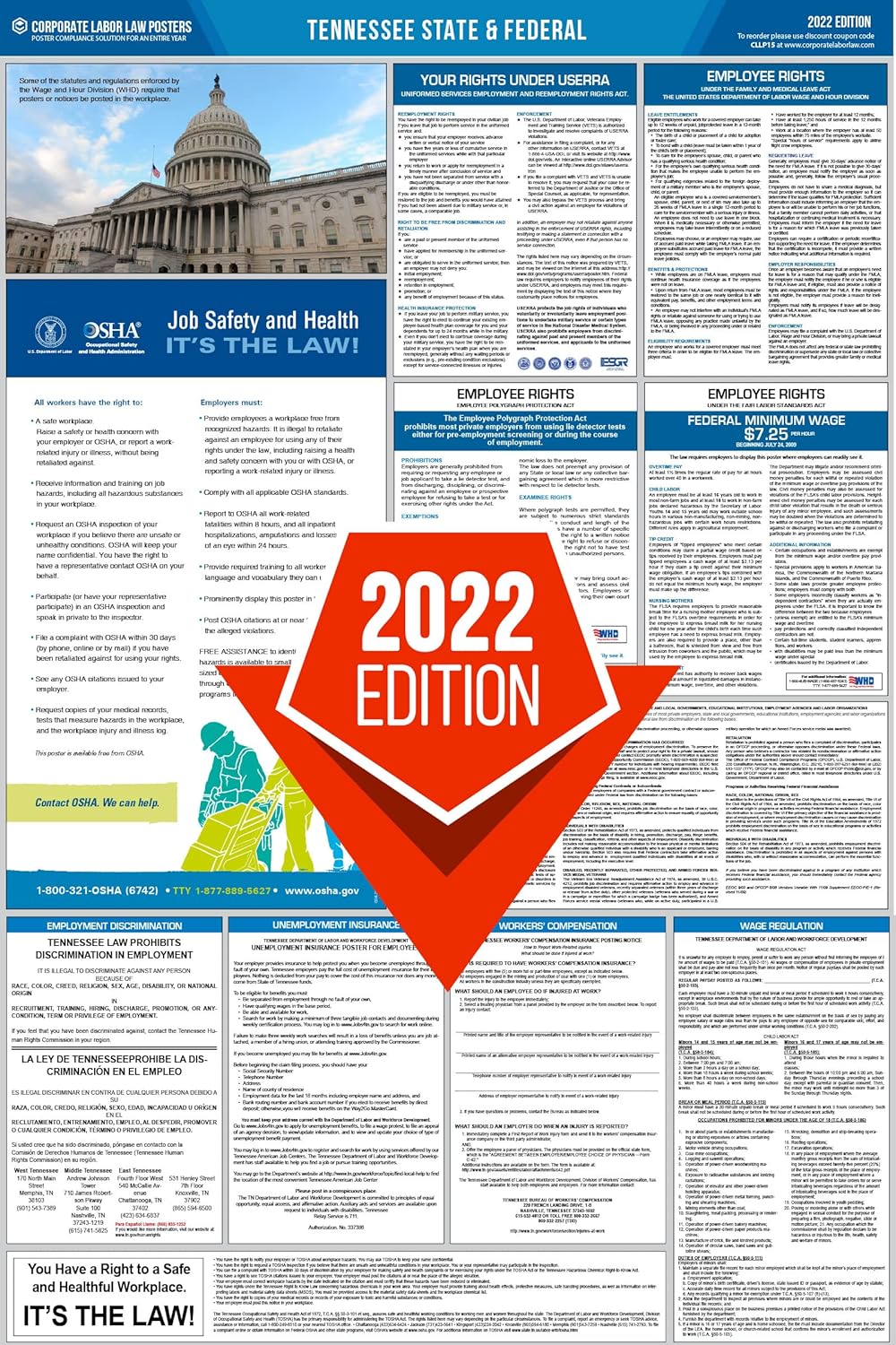 Corporate Labor Law Posters 2022 Tennessee State Federal Labor Law