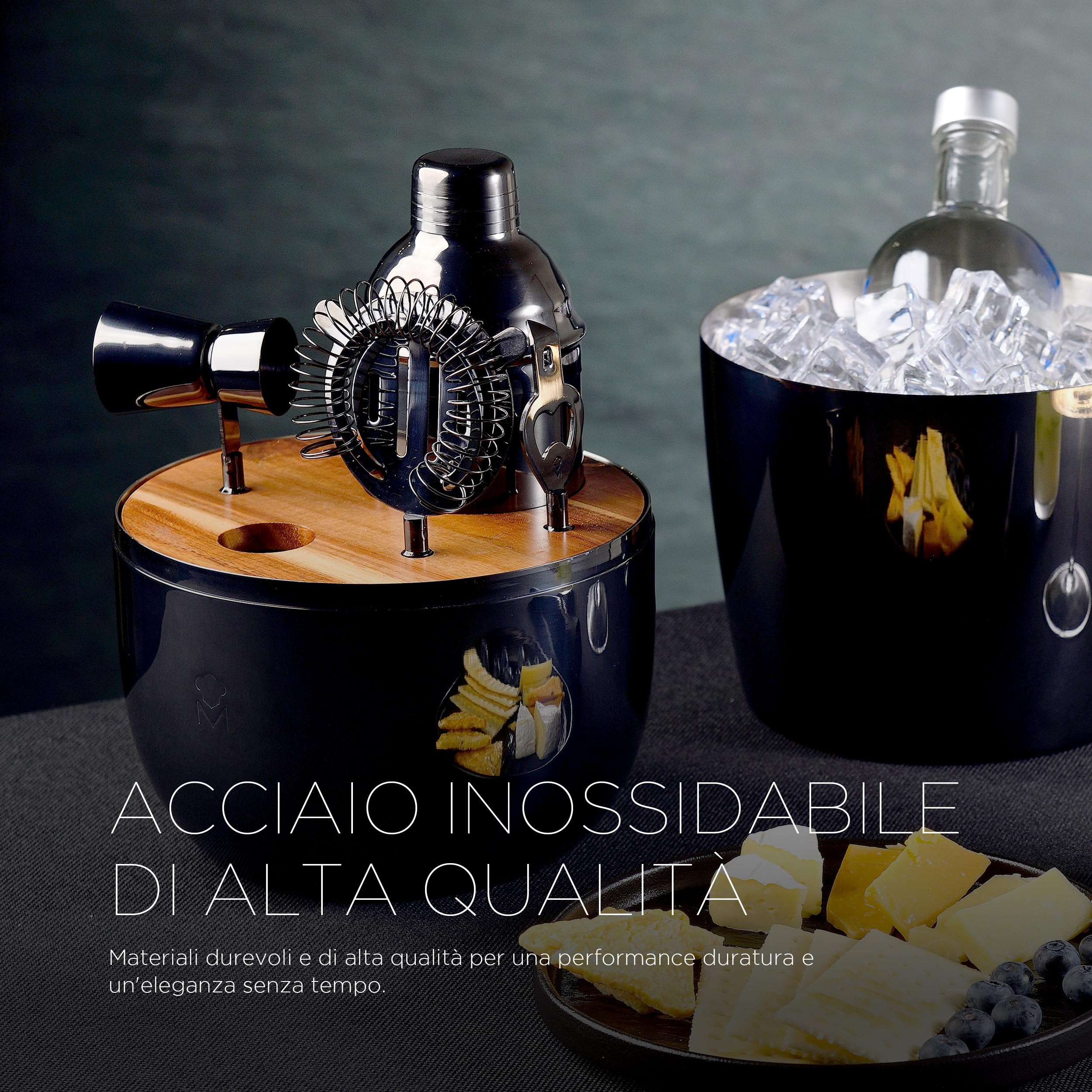 MasterPRO THE DROP - Set da cocktail di design in 6 pezzi in acciaio inox - Elegante, resistente e multifunzionale - Idea (Natale, Pasqua, matrimonio) - Scatola regalo inclusa