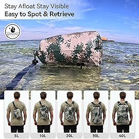 MARCHWAY Floating Waterproof Dry Bag Backpack 5L/10L/20L/30L/40L, Roll Top Sack Keeps Gear Dry for Kayaking, Rafting, Boating, Swimming, Camping, Hiking, Beach, Fishing (Digital Camo, 5L)