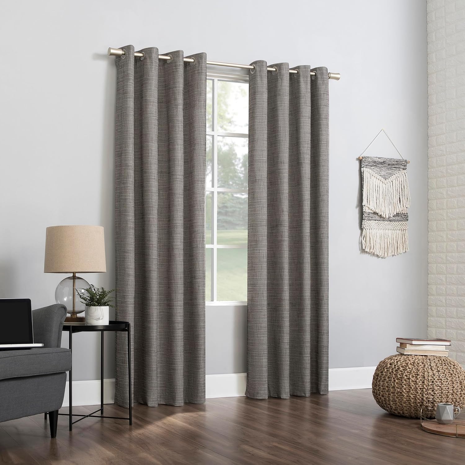 Sun Zero - 56586 Brooks Burlap Weave Thermal Extreme 100% Blackout Grommet Curtain Panel, 52" x 96", Taupe/Cocoa Brown