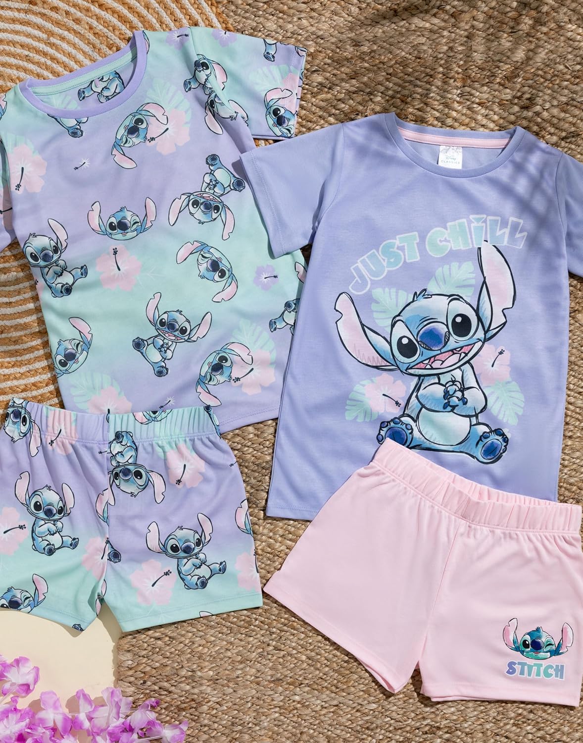 Disney Lilo And Stitch Girls 2 Pack Pajama Set | Kids Short Sleeve T-Shirt Complete & Shorts PJs | Just Chill Alien Graphic - Image 2