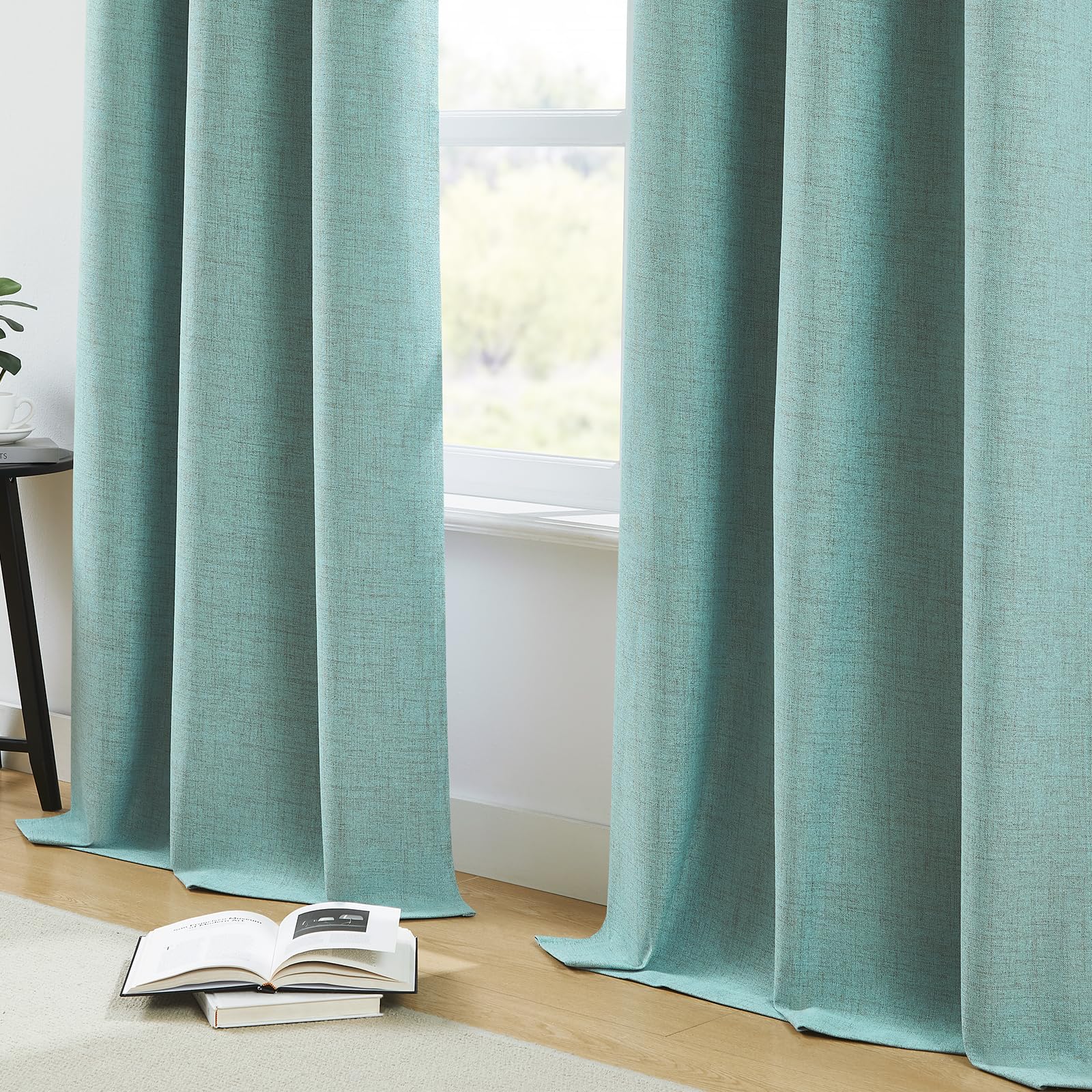Melodieux Verdunkelungsvorhänge aus Leinen, 100 % für Schlafzimmer, Wohnzimmer, wärmeisoliert, Raumverdunkelung, Privatsphäre, gefütterte Vorhänge, natürliche, elegante Jute-Vorhänge mit Ösen, 106,7 x