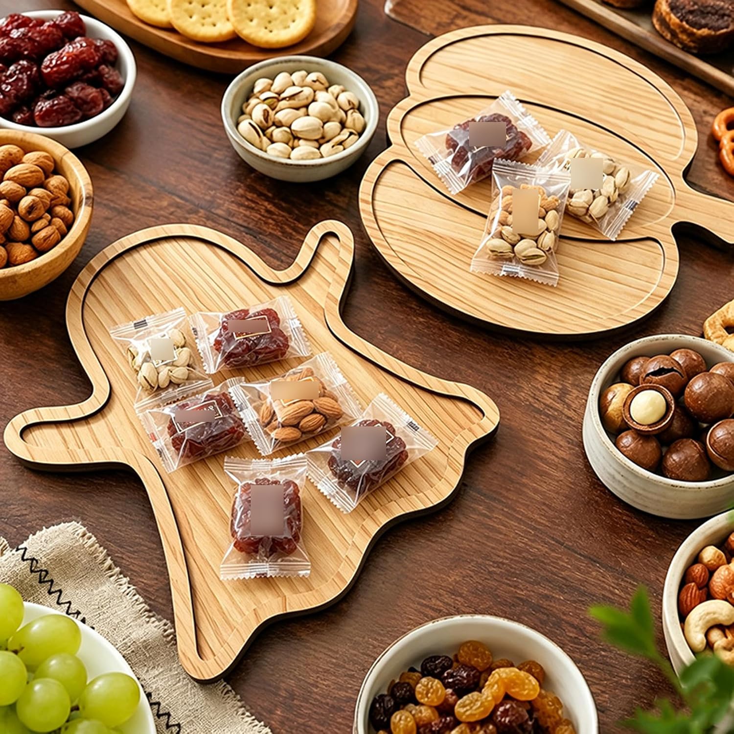 Halloween Charcuterie Board 2pcs, Divided Wood Serving Trays