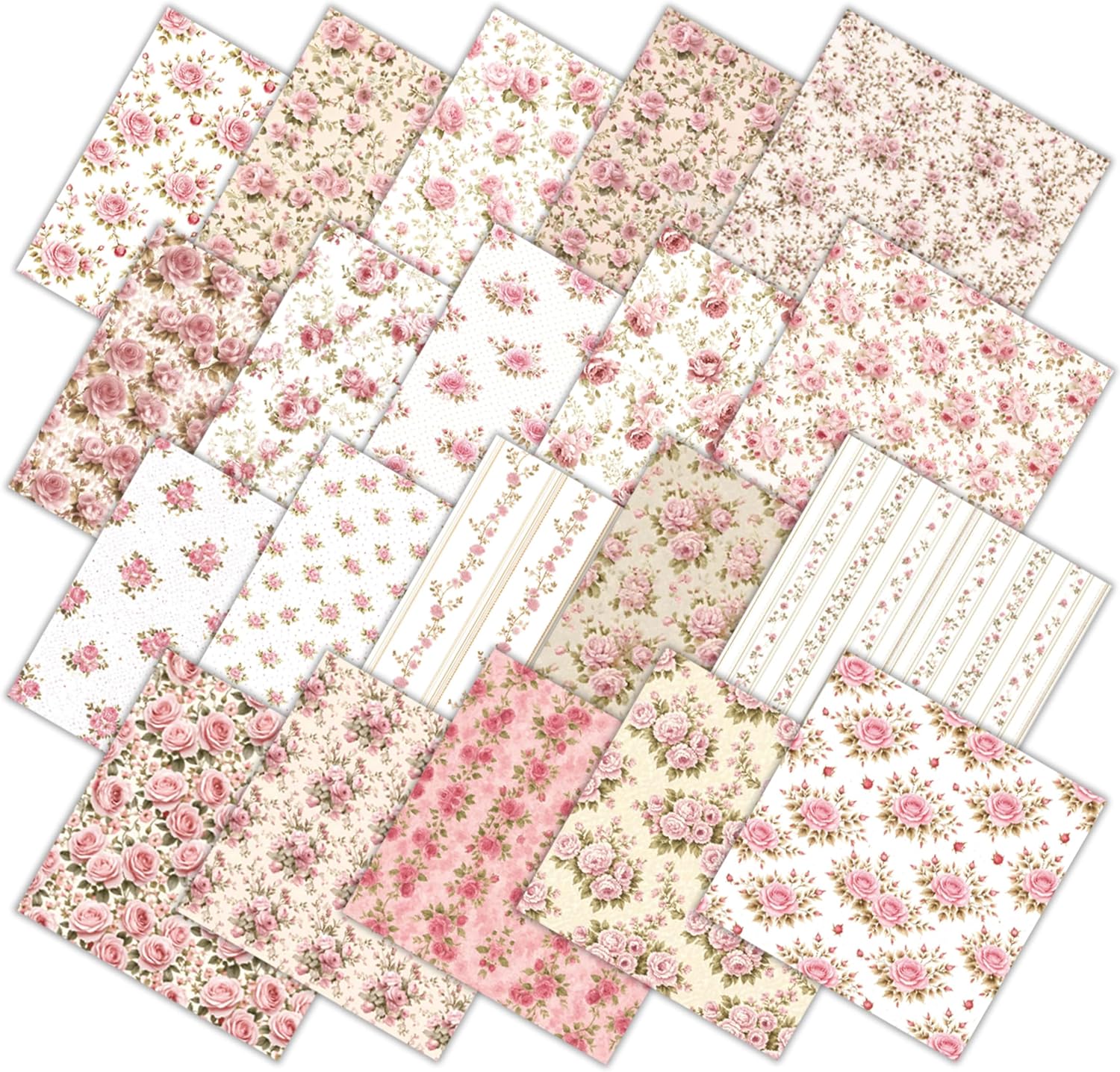 12Pcs Pink Floral Cotton Fat Quarters, 18 x 22 Inch Fabric Bundles