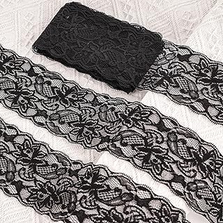 VGOODALL 3 Inch Black Lace Ribbon, 10 Yards Wide Lace Trim for Sewing Elastic Floral by Roll for Bridal Wedding Decoration DIY Sewing Craft Gift Wrapping Supply