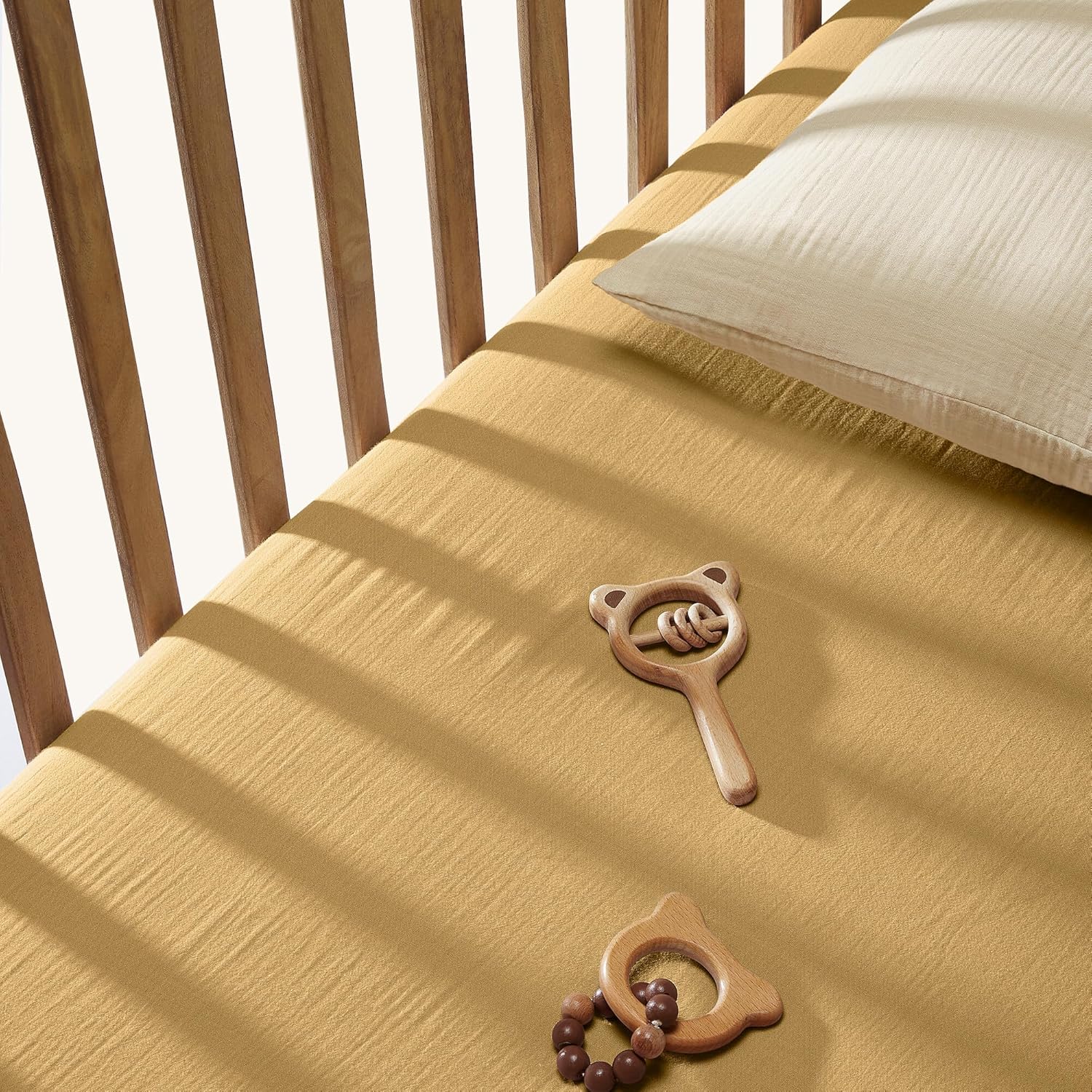 Bioweaves Organic Cotton Muslin Crib Sheet, GOTS Certified Fitted Crib Mattress Sheet, Extra Soft & Breathable for Toddler, Baby Boys & Girls, 52" x 28”, 8 Inch Pocket, Honey Glow