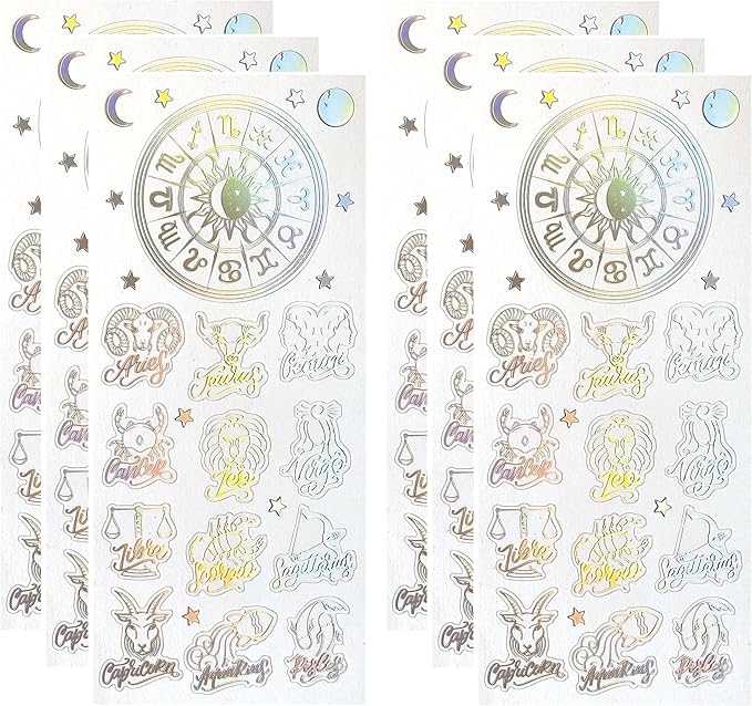 Paper House Productions Set of 6 Shiny Foil Enamel Effect Sticker Sheet for Crafts, Scrapbooking & Collecting - Astrology Zodiac Signs