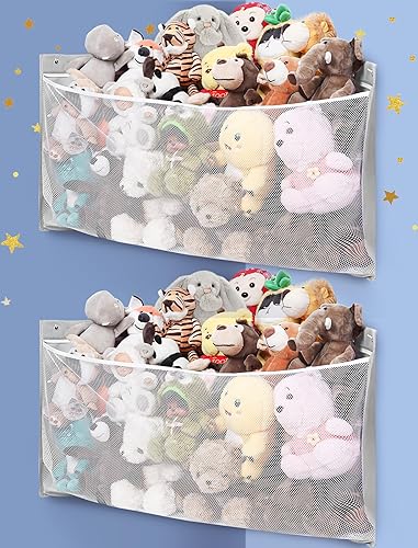 Miniatura 14 de ANROYE Almacenamiento grande de animales de peluche en las esquinas, juguete de peluche para niños, hamaca de pared gris para habitación de niñas,