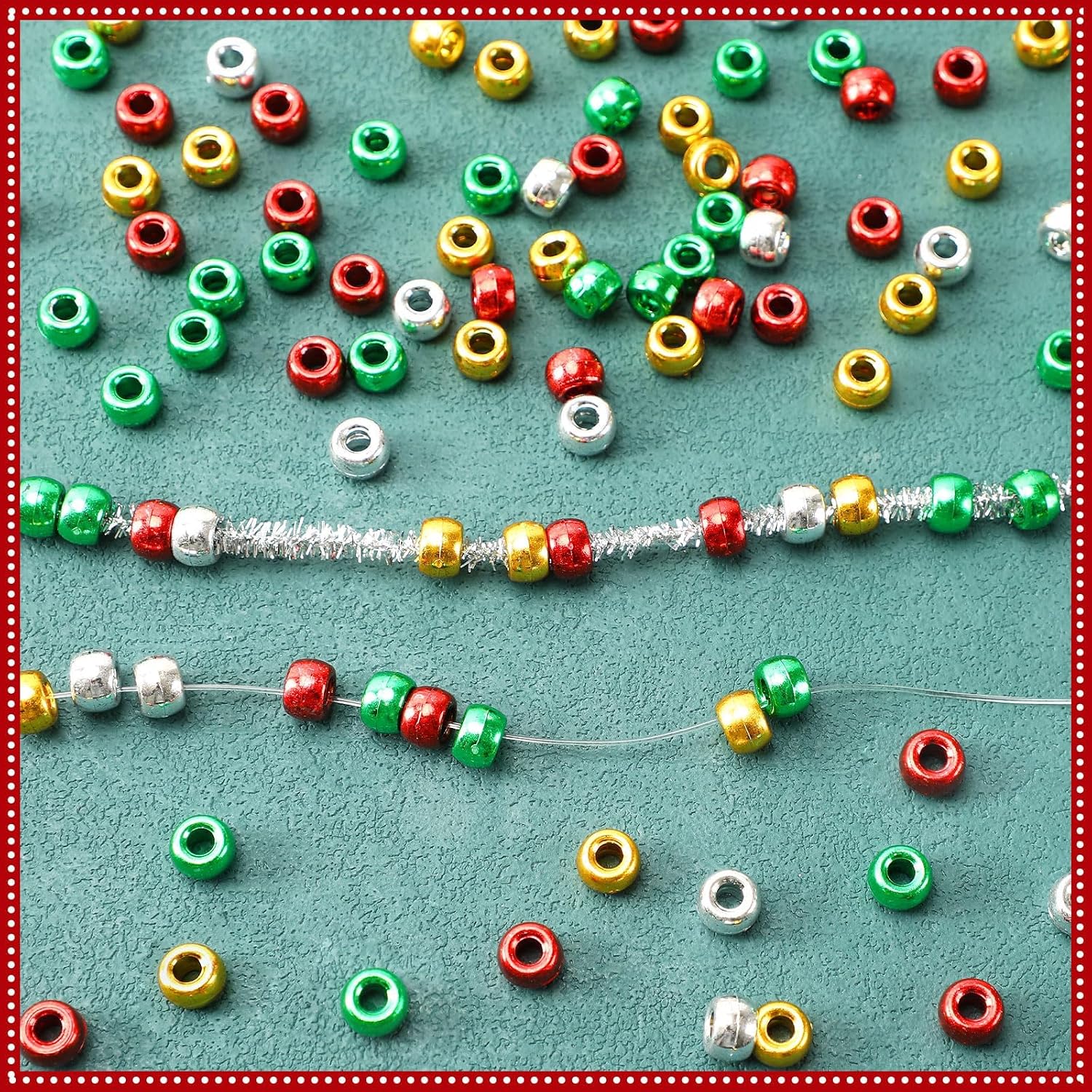 UPINS 1200Pcs Christmas Color Pony Beads Bulk for Jewelry Making Bracelets image 3