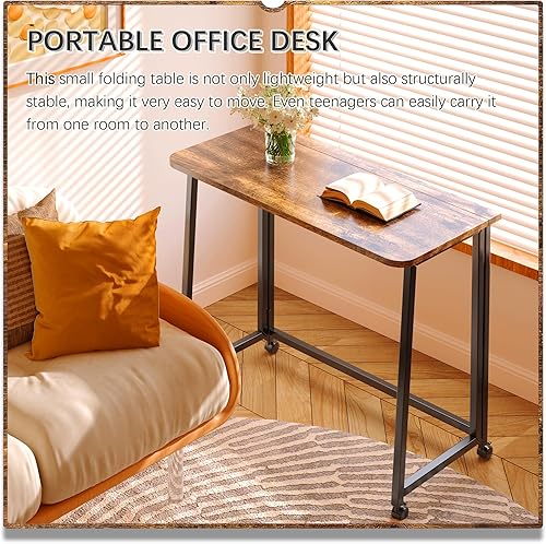 Miniatura 136 de 4NM Escritorio plegable pequeño de 31.6 pulgadas, escritorio plegable de oficina en casa, mesa de estudio para dormitorio pequeño que ahorra natural