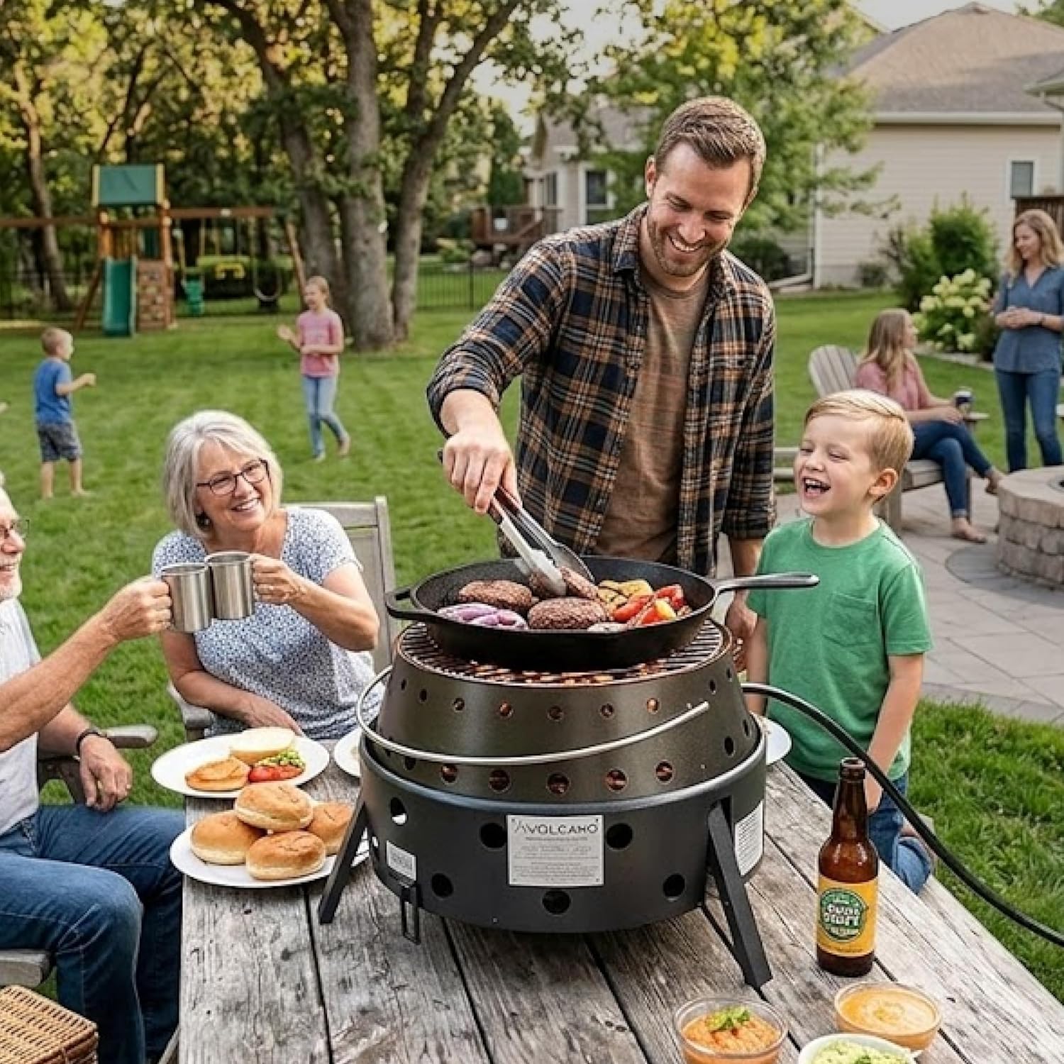 Volcano 2 Collapsible Grill & Stove with Gas Fire Ring – Portable Camping Grill, Outdoor BBQ Cooking Stove, Propane Compatible, Compact Design for Camping, Emergency Preparedness & Backyard Cooking