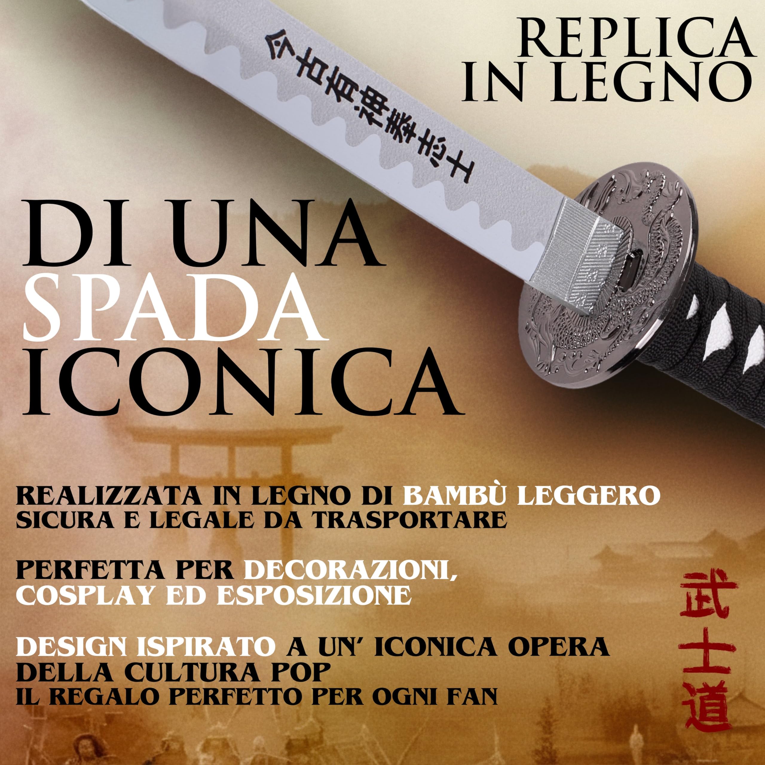 57 SPECIAL REPLICAS Spada Katana, Katana Ispirato L'ultimo Samurai 103 cm, Katane Bamboo, Include supporto espositivo, Elegante decorazione per interni, Regalo originale e sicuro JT10319