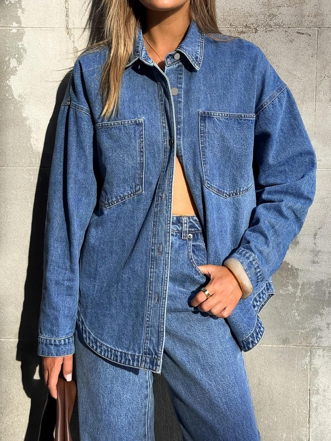 EMMIOL Women Denim Shirts Oversized Long Sleeve Button Down Blouse Distresse Jean Jacket Fall Outfits 2026 - Image 6