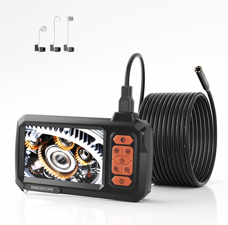 Endoscopio Industriale 1080P Con Schermo IPS 4.3'' – Cavo Semirigido 5m, Camera 8mm IP67, 8 LED Regolabili, Batteria 2600mAh