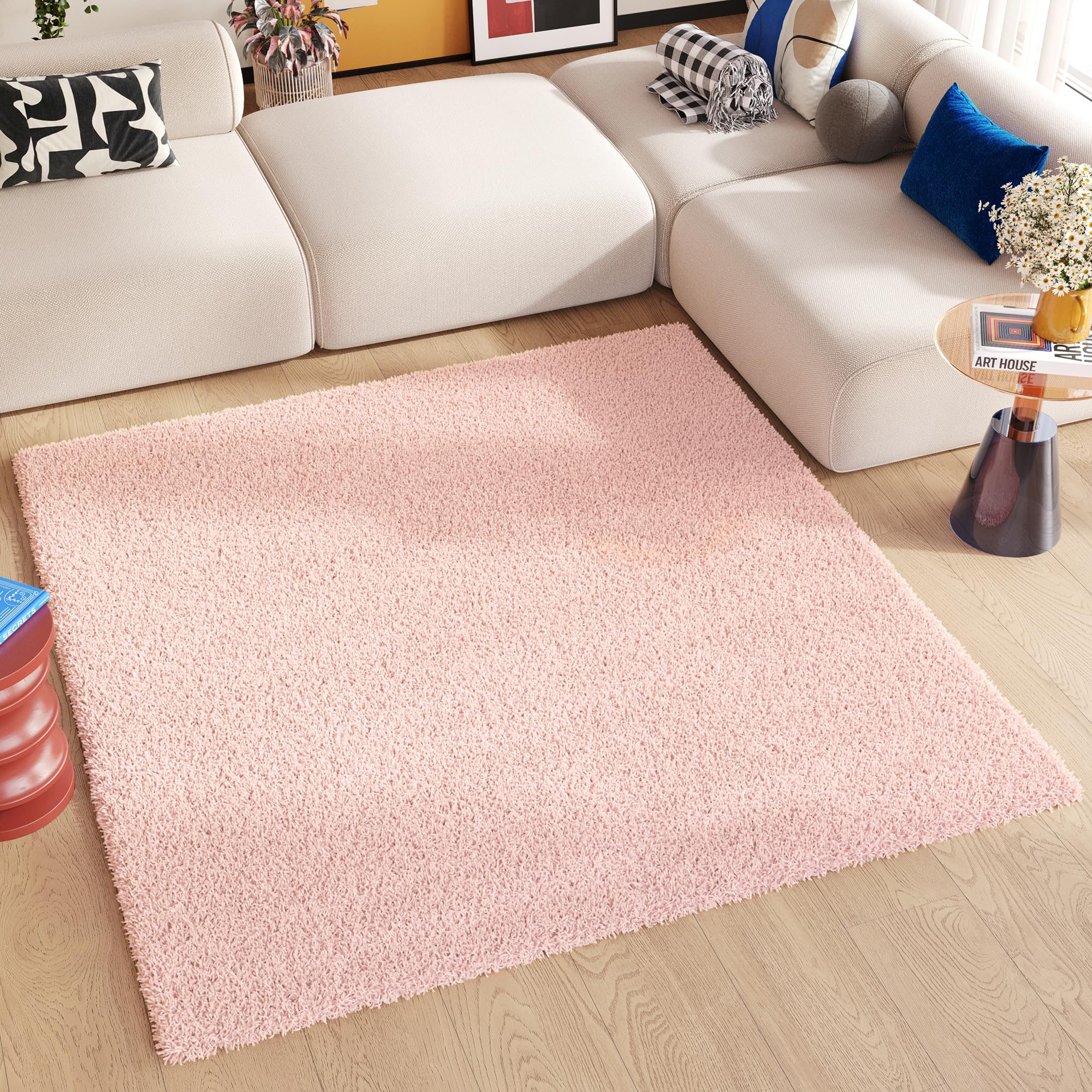 TAPISO Essence Carré Tapis Shaggy Poils Longs Moderne Rose Uni Tapis Salon Chambre Adulte Enfant Descente de Lit Moelleux Super Soft Epais Oeko-TEX 200 x 200 cm